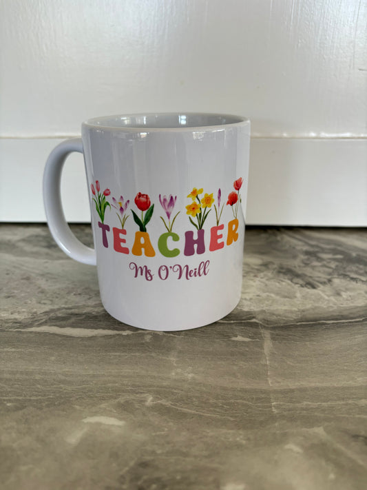 Personalised teacher mug with hot chocolate and marshmallows