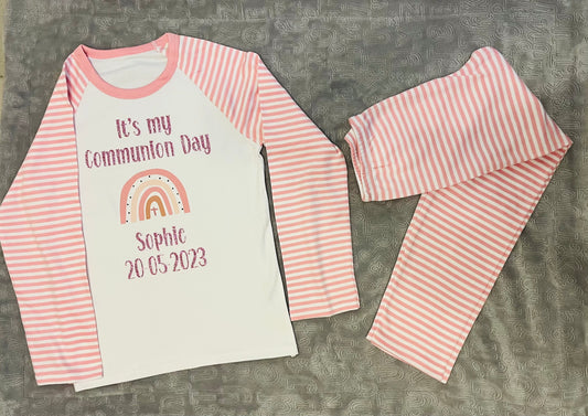 Personalized long sleeved pyjamas-pink stripes